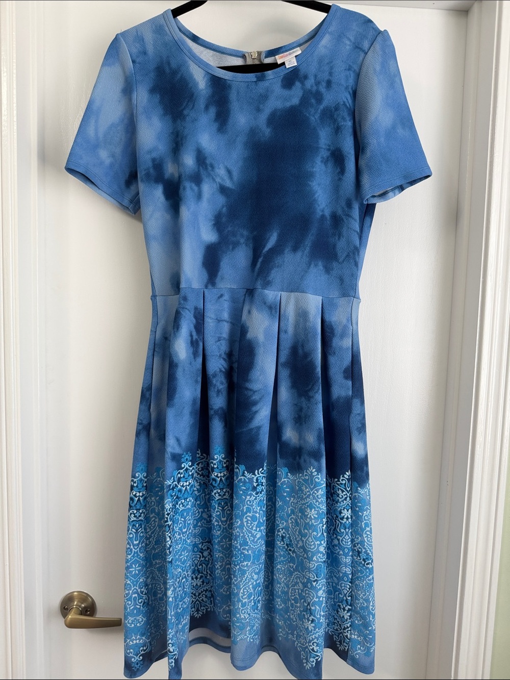 LuLaRoe Dipped Amelia Blue Tie-Dye Fit & Flare Dress XL